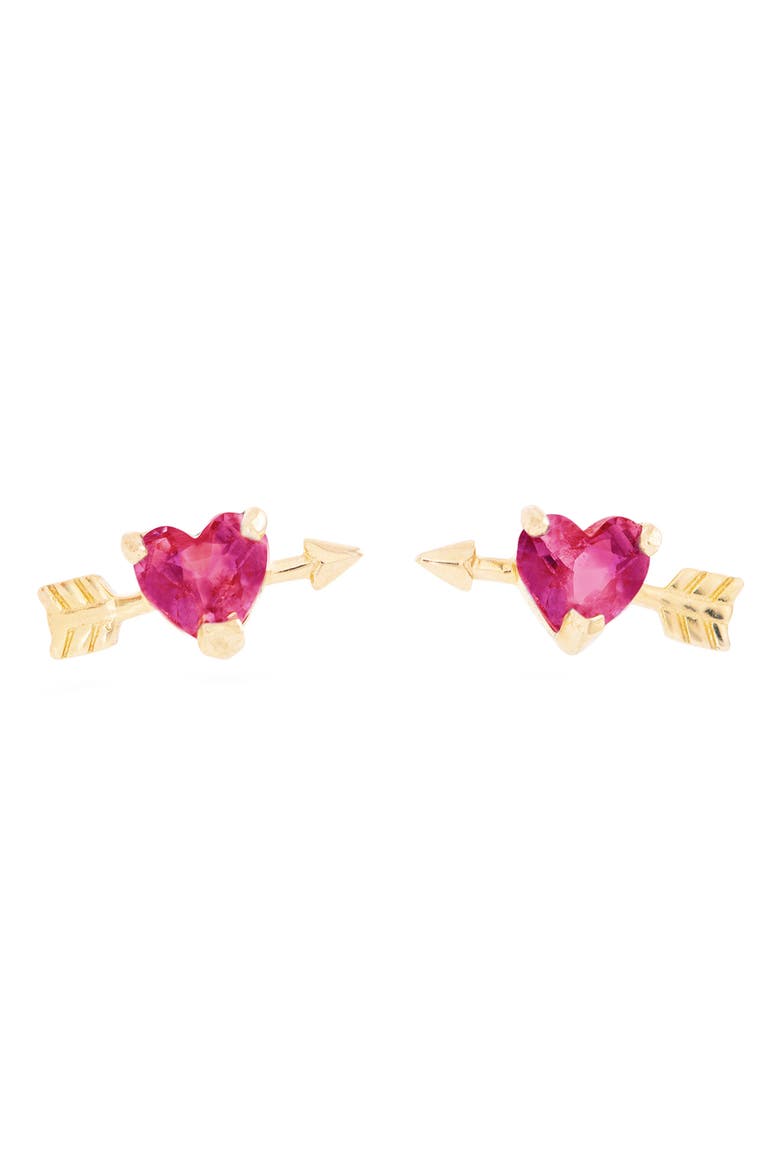 Ruby Valentine Stud Earrings, Main, color, YELLOW GOLD