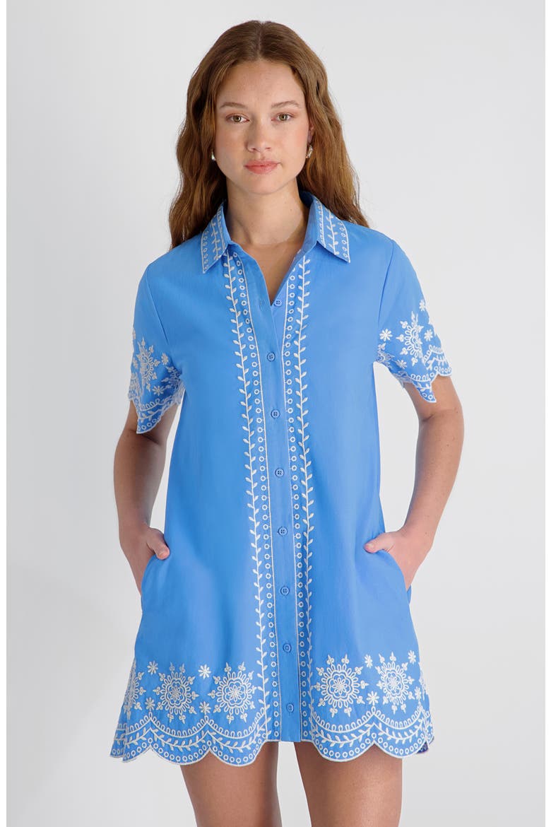 Alissa Embroidered Cotton Mini Shirtdress, Alternate, color, POOLSIDE BLUE-WHITE