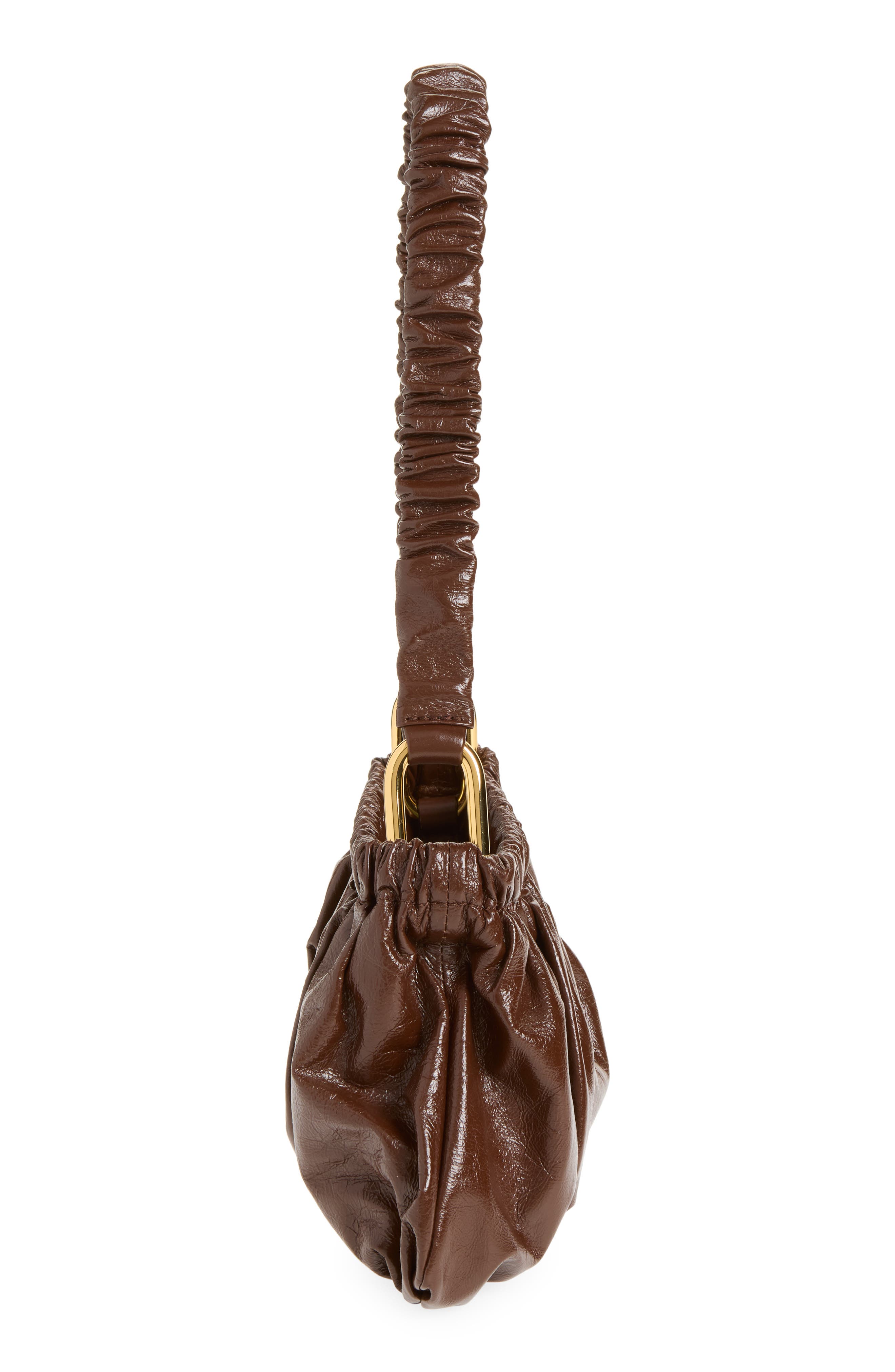 Marni Ruched Leather Shoulder Bag, Alternate, color, Sudan