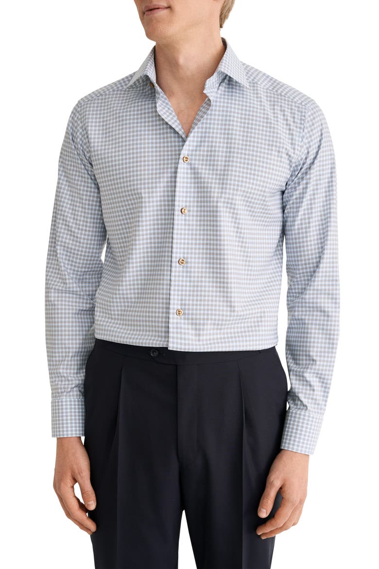 Slim Fit Check Cotton & Tencel Lyocell Shirt, Main, color, LIGHT BLUE