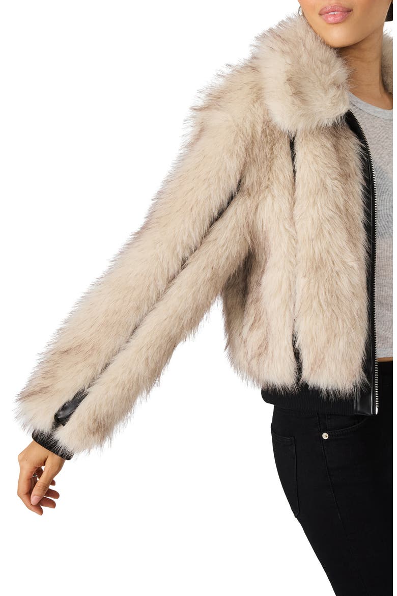 Charmaine Faux Fur & Faux Leather Jacket, Alternate, color, NATURAL