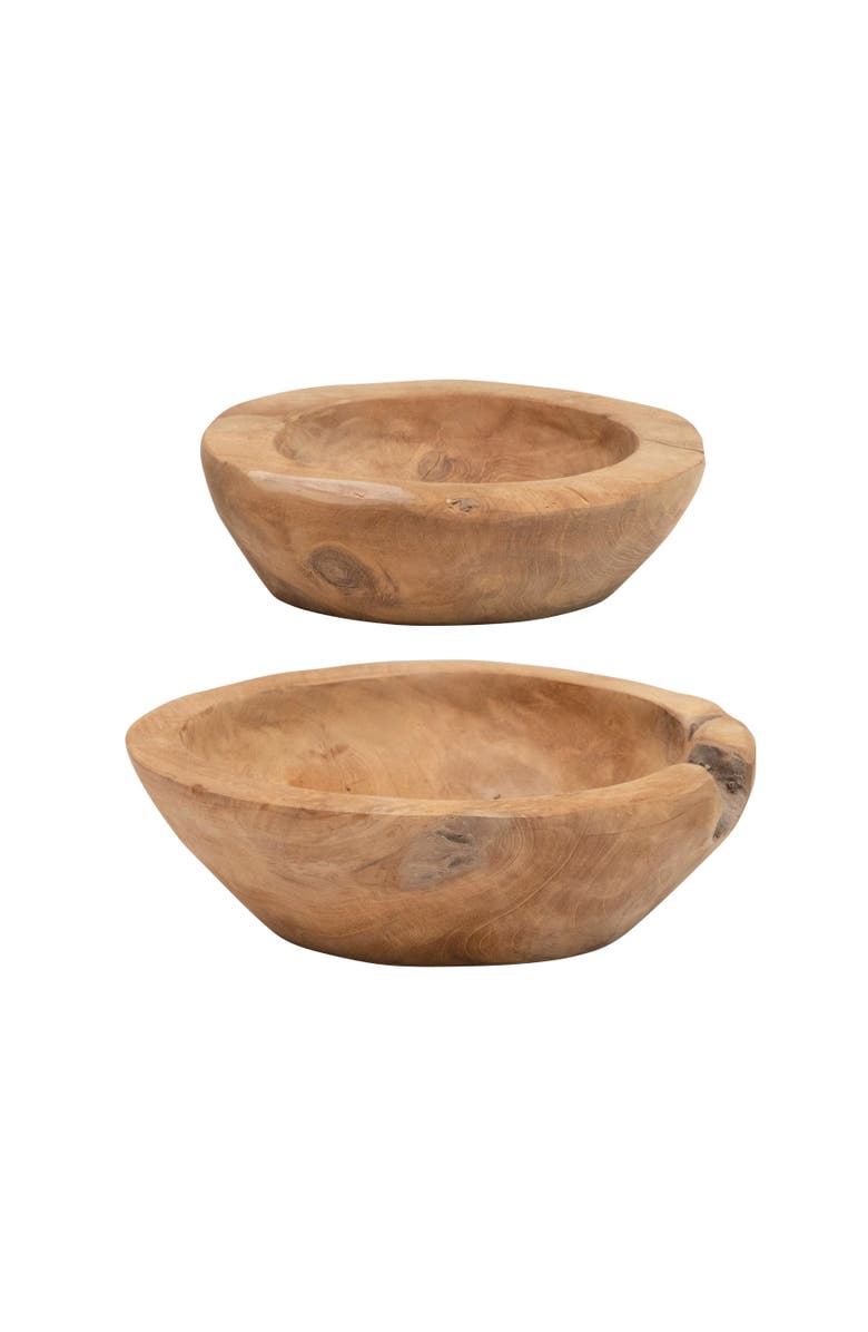 Storied Home Teakwood Bowls, Set of 2, Main, color, Brown