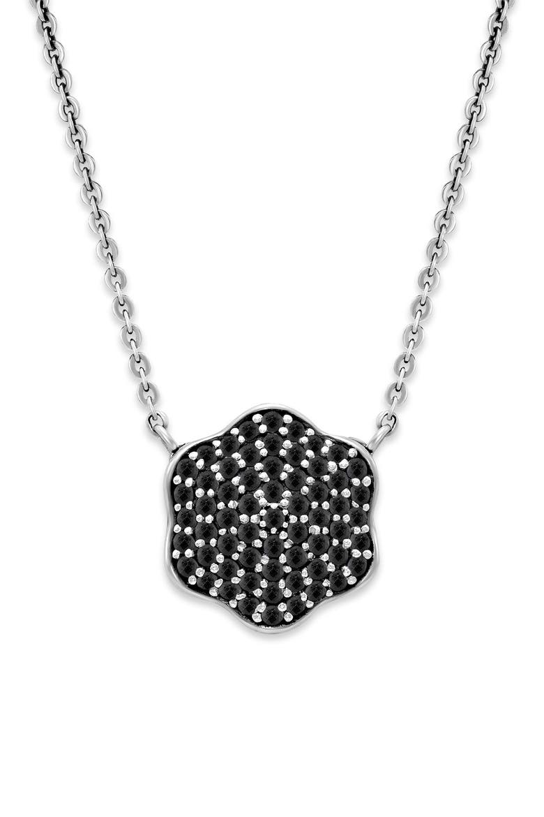 Sterling Silver Black Spinel Pavé Clover Necklace, Main, color, BLACK