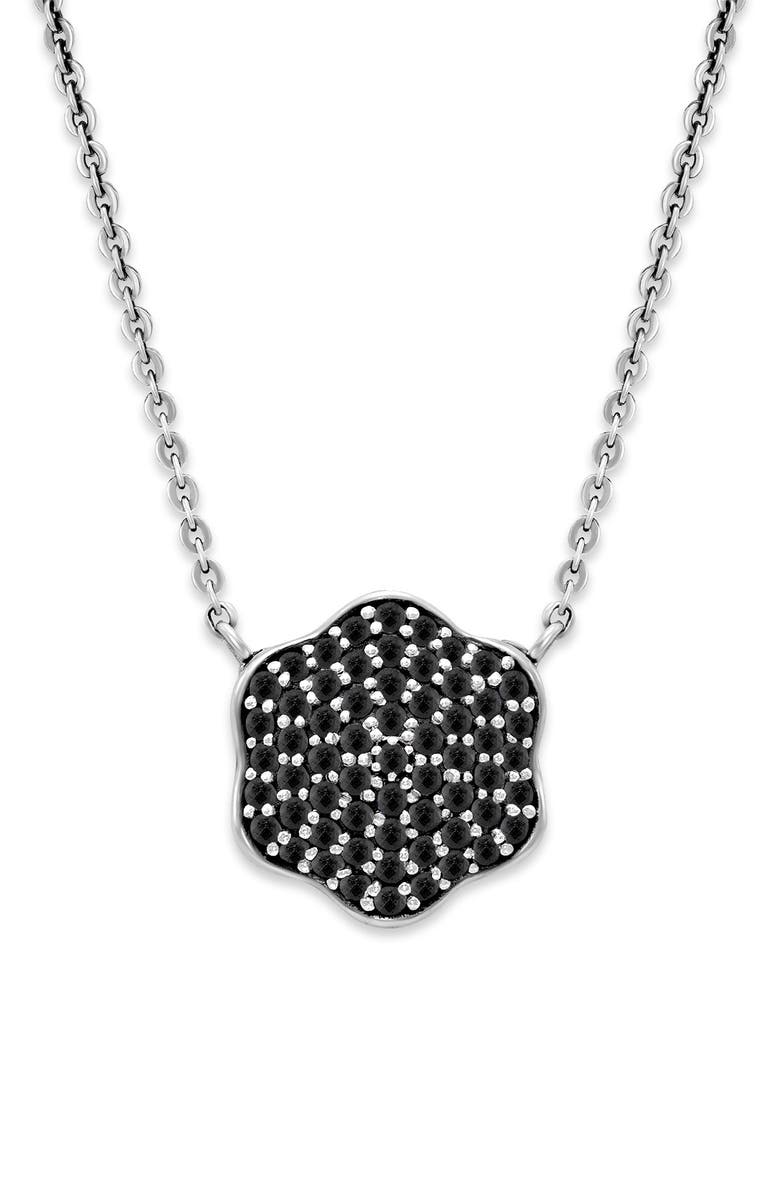 SAMUEL B. Sterling Silver Black Spinel Pavé Clover Necklace, Main, color, Black