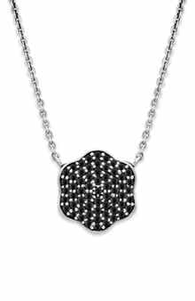 SAMUEL B. Sterling Silver Black Spinel Pavé Clover Necklace