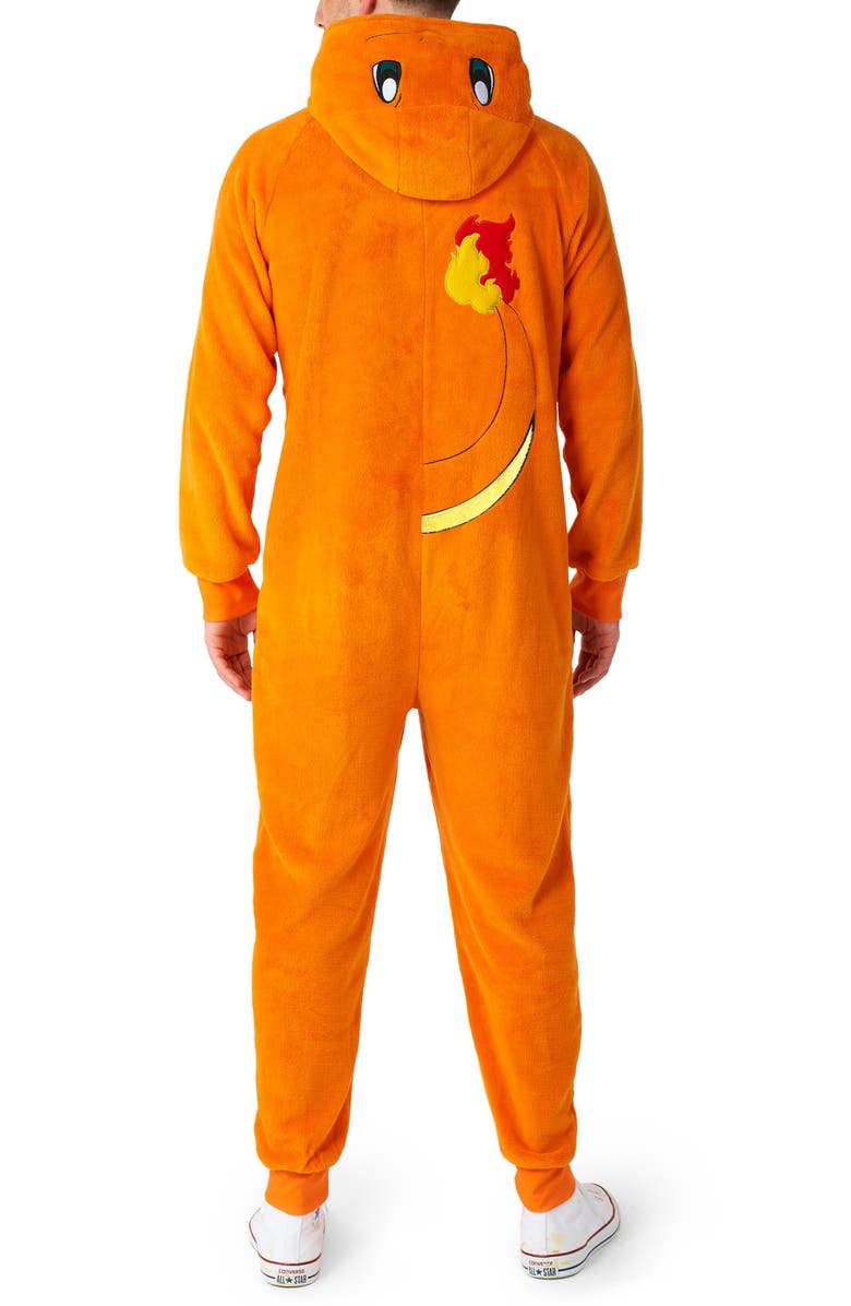 OppoSuits Pokémon<sup>™</sup> Charmander Hooded Long Sleeve Fleece Jumpsuit, Alternate, color, Orange