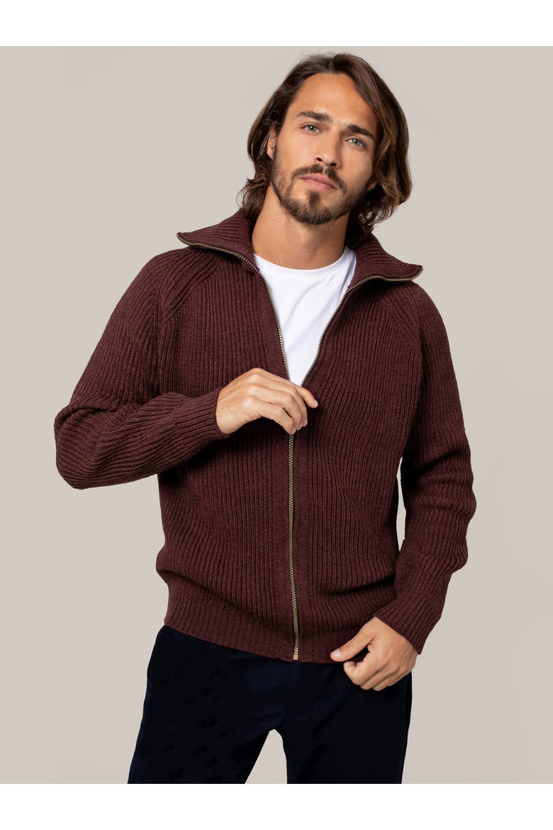 British Ribbed Zip Cardigan, Main, color, MERLOT