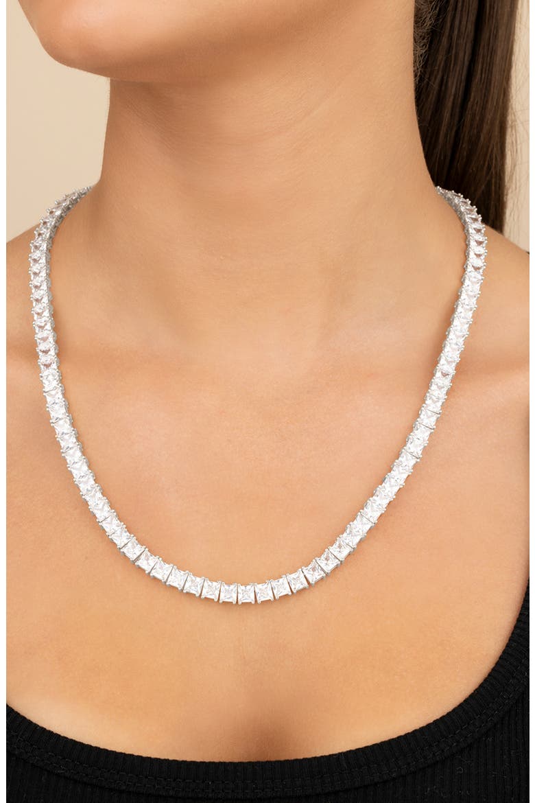 Marisol Princess Cut Cubic Zirconia Tennis Necklace, Alternate, color, SILVER