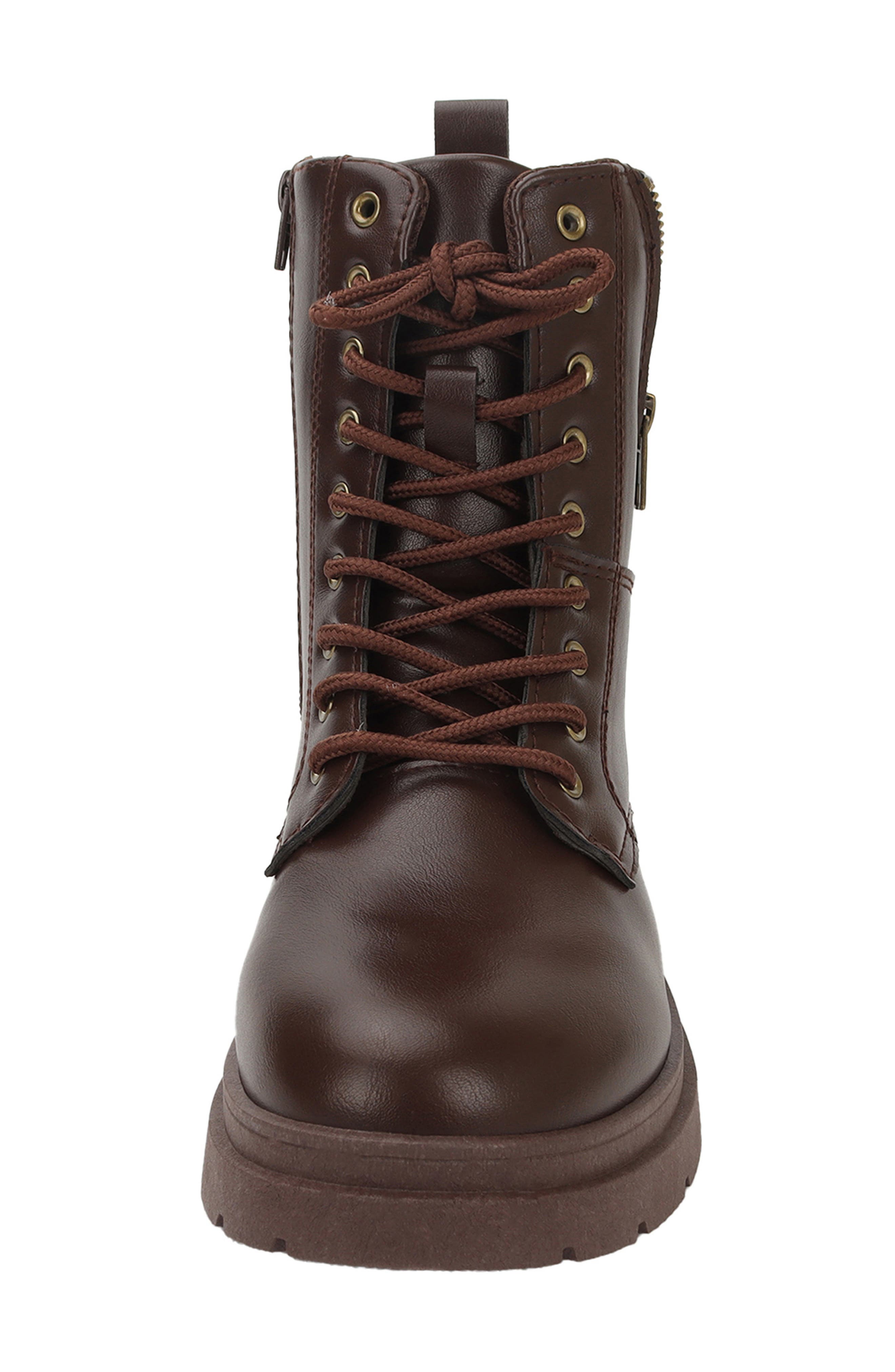 Trenton Faux Leather Combat Boot, Alternate, color, DARK BROWN