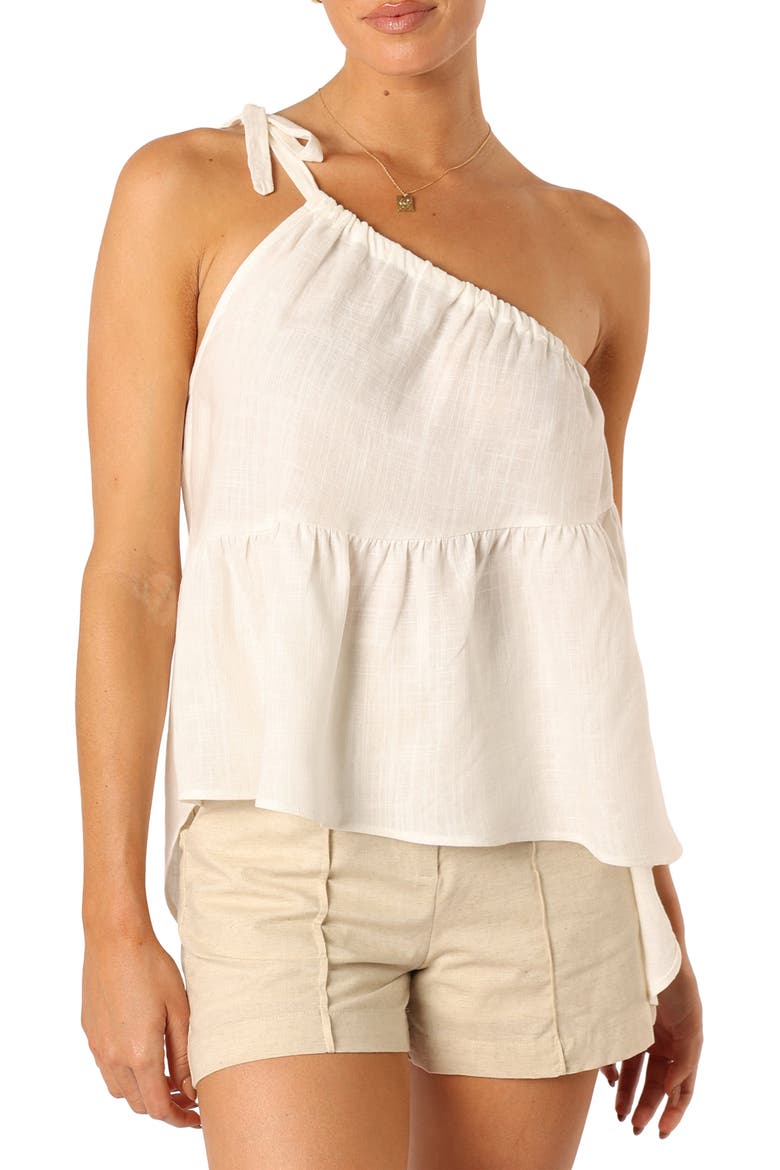 Wanda One-Shoulder Woven Top, Main, color, WHITE
