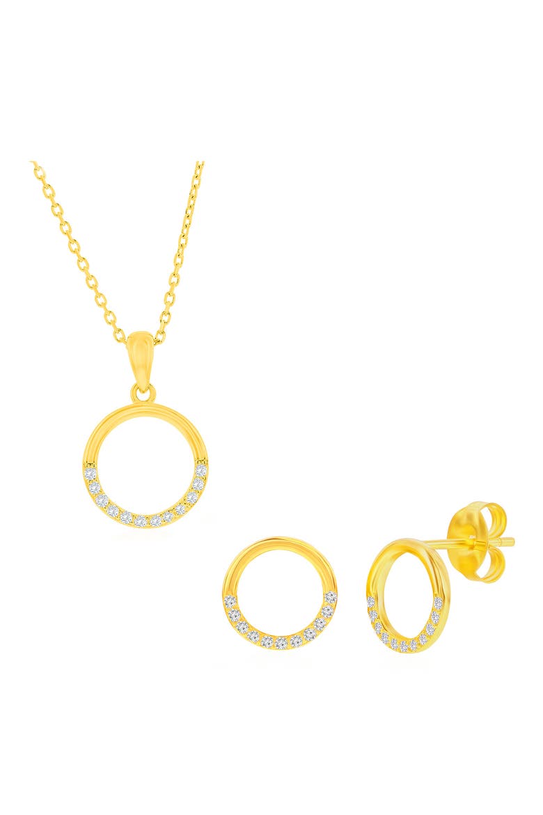 Cubic Zirconia Circle Stud Earrings & Pendant Necklace Set, Main, color, GOLD
