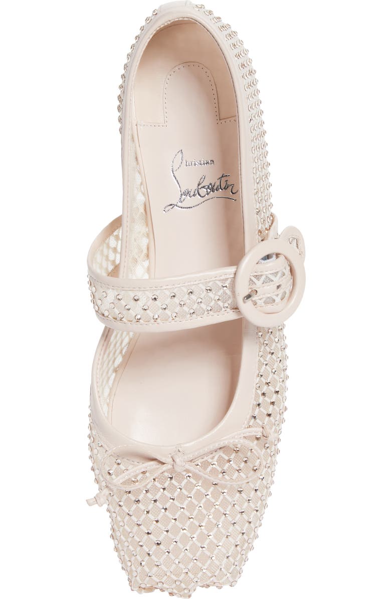 Christian Louboutin Mamastrapitna Crystal Embellished Mesh Flat, Alternate, color, Leche Silk/ Lin Leche