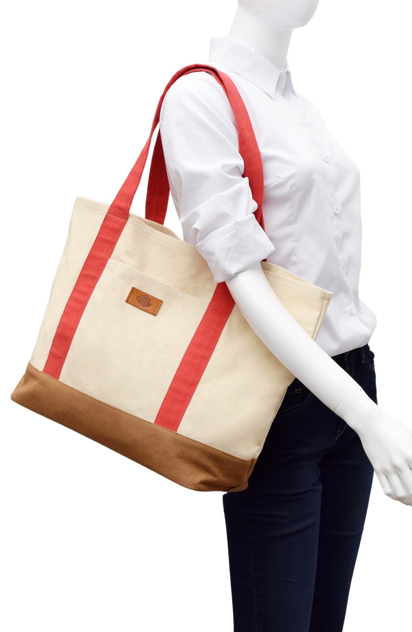 Kylee Colorblock Canvas Tote, Alternate, color, NATURAL/ CHILI