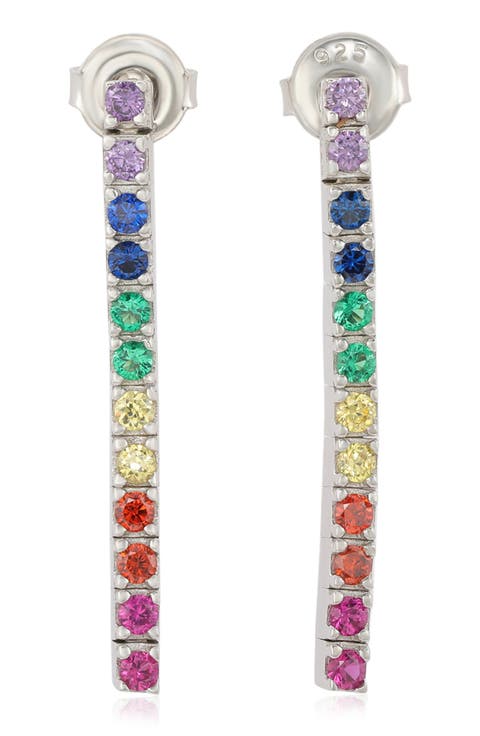 Sterling Silver Rainbow CZ Linear Drop Earrings