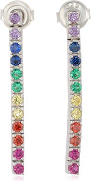 SUZY LEVIAN Sterling Silver Rainbow CZ Linear Drop Earrings