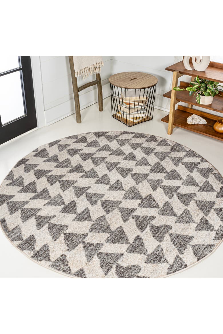 Aisha Moroccan Triangle Geometric Round Area Rug, Alternate, color, Cream/Gray