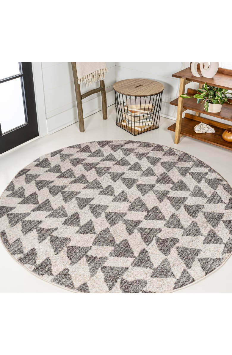 JONATHAN Y Aisha Moroccan Triangle Geometric Round Area Rug, Alternate, color, Cream/Gray