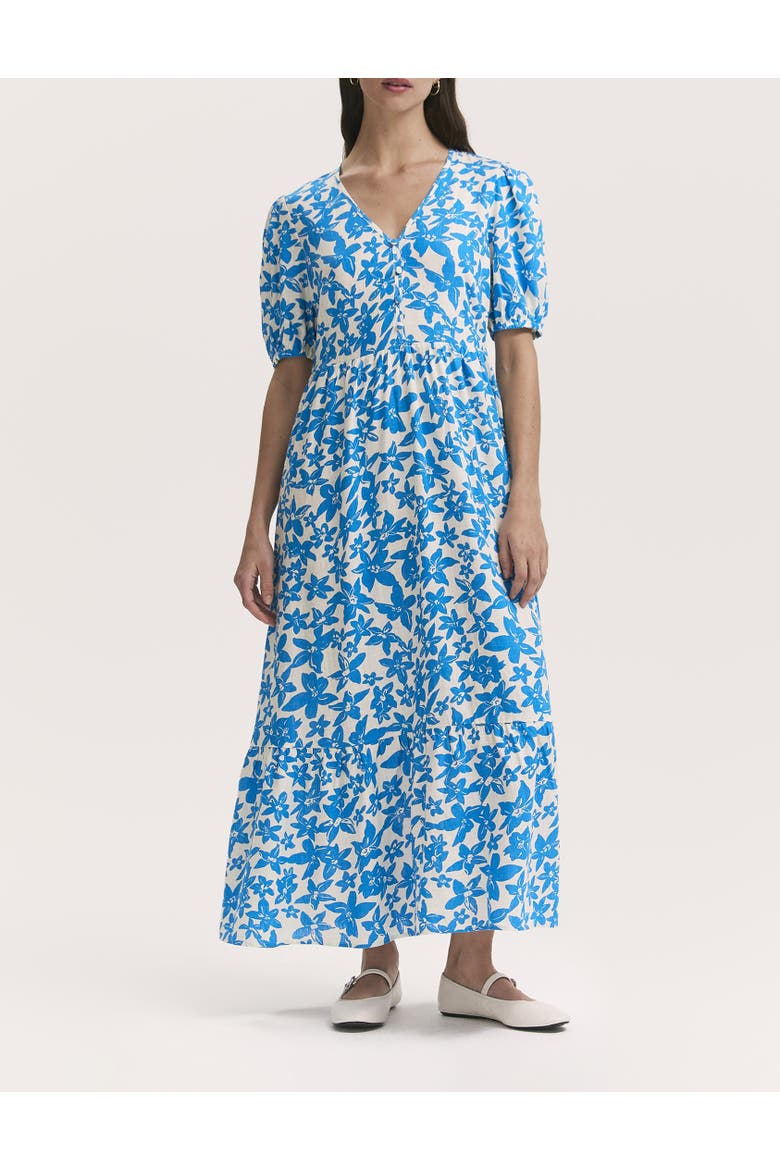 Sabine Floral Tiered Midi Dress, Alternate, color, Blue Flowers