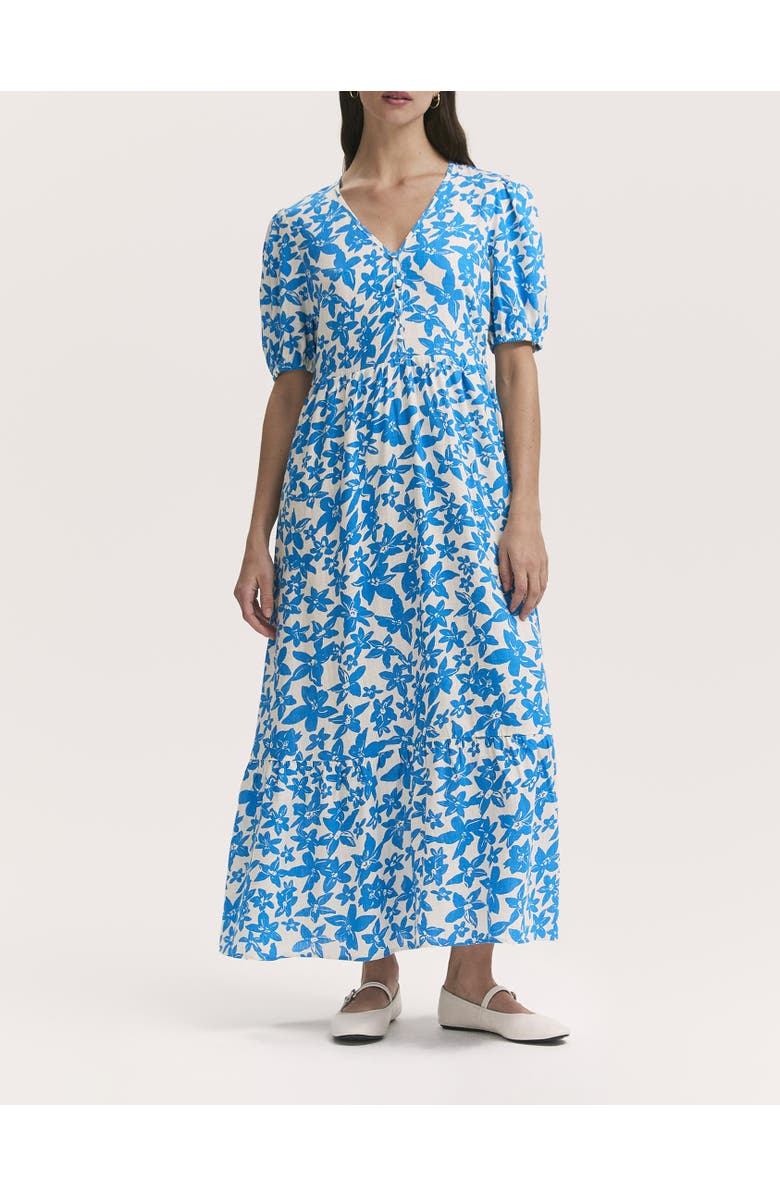 Finery London Sabine Floral Midi Tiered Dress, Alternate, color, Blue Flowers
