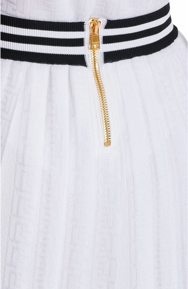 Balmain Pleated Monogrammed Knit Skirt, Alternate, color, 