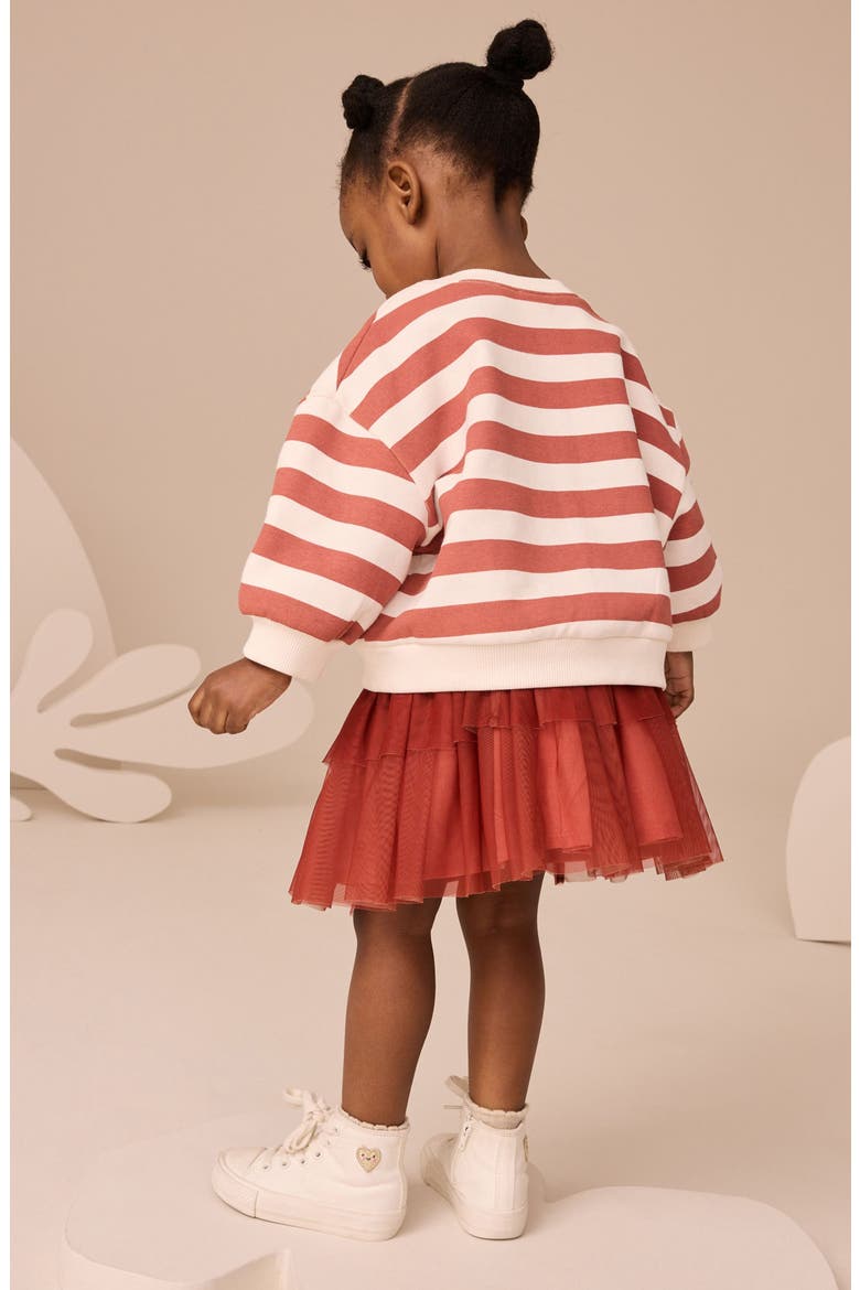Kids' Stripe Sweatshirt & Tiered Skirt Set, Alternate, color, ORANGE