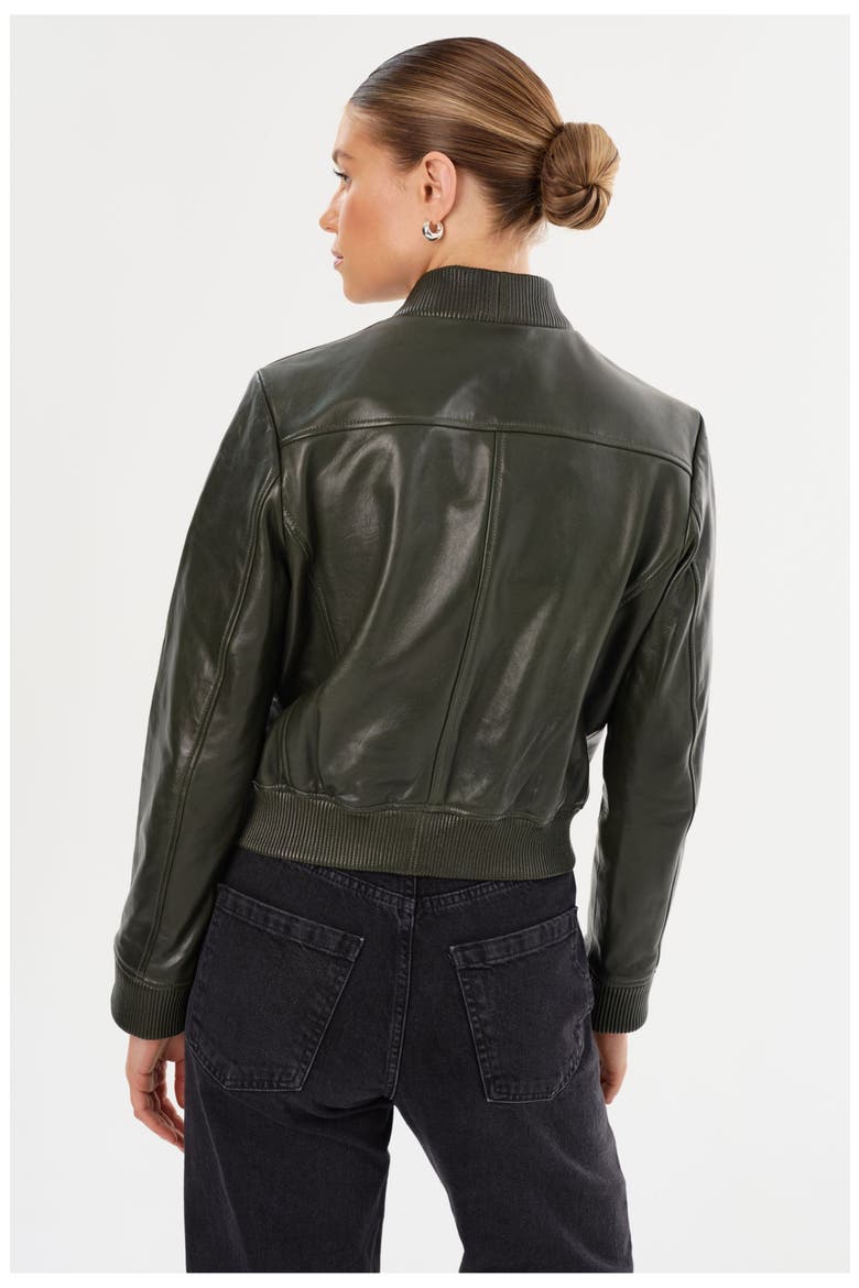 CANDACE | Leather Bomber Jacket, Alternate, color, Dark Olive/Heather Grey