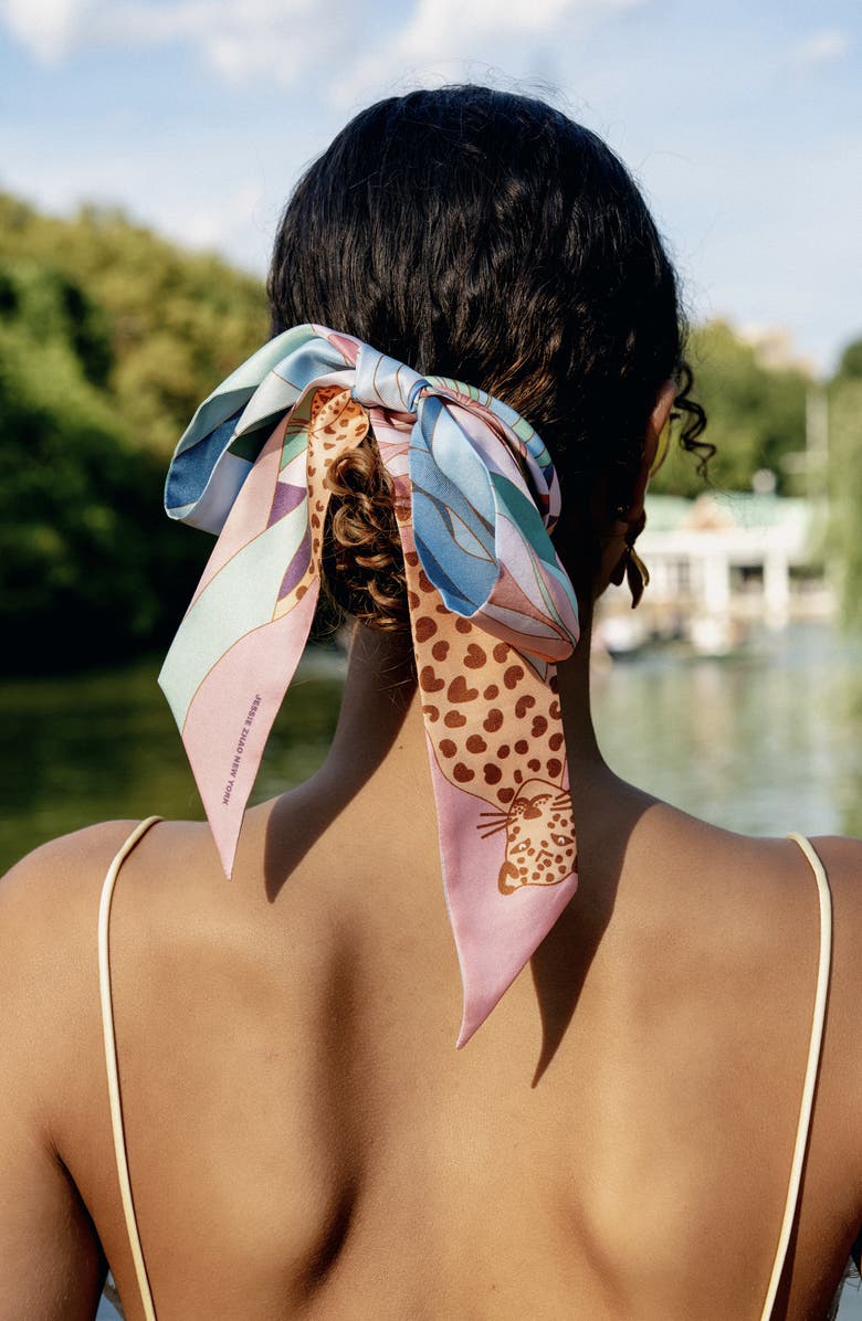 Jessie Zhao New York Silk Skinny Scarf Indoor Forest, Alternate, color, Blue