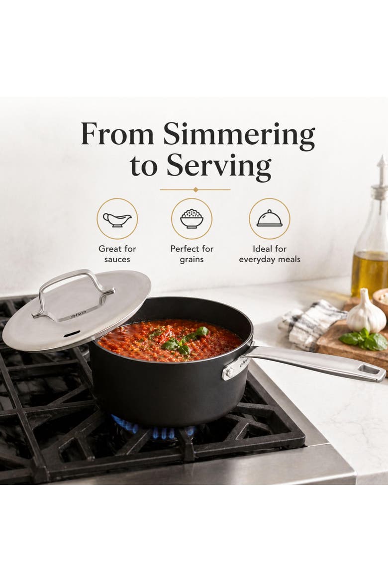 Maestro Ceramic Nonstick Saucepan with Lid, 2-Qt., Alternate, color, Black