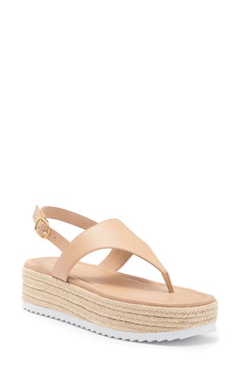 Stuart Weitzman Mel Leather Espadrille Flatform Sandal In Golden Beige