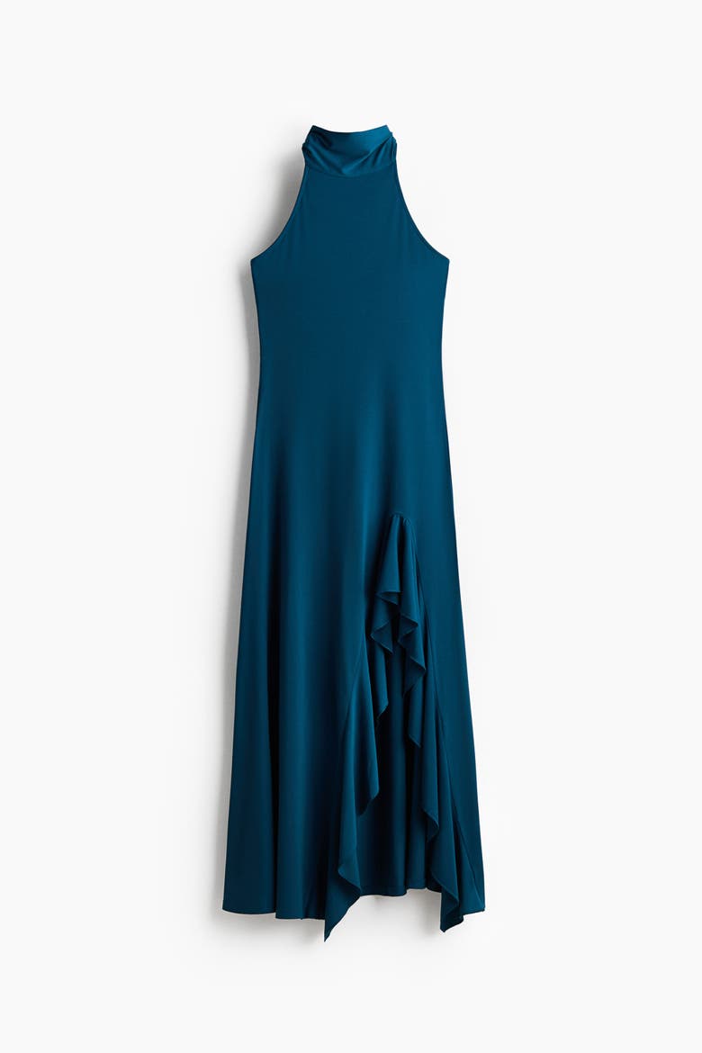 Flounced Halterneck Dress, Alternate, color, Dark turquoise