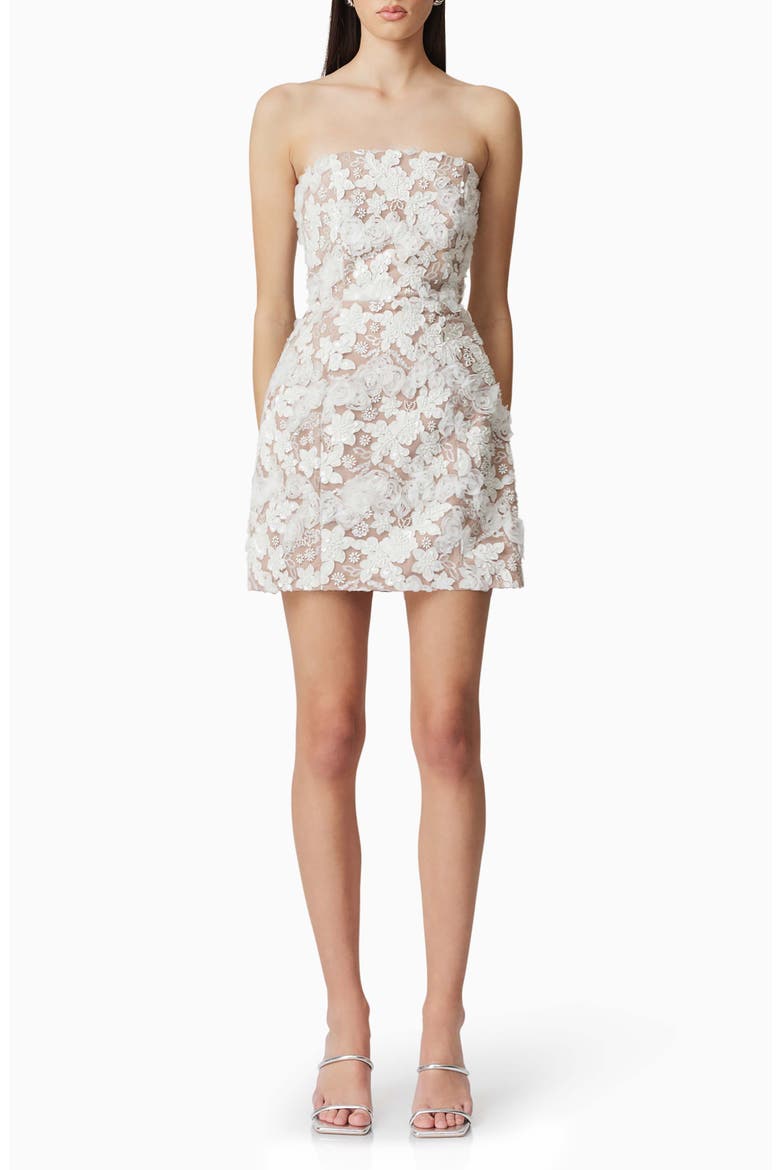 Vonni Beaded Floral Appliqué Strapless Cocktail Dress, Main, color, IVORY
