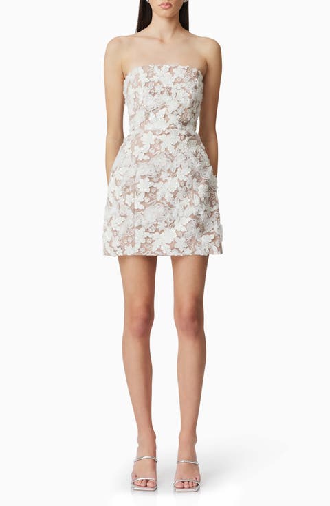 Vonni Beaded Floral Appliqué Strapless Cocktail Dress