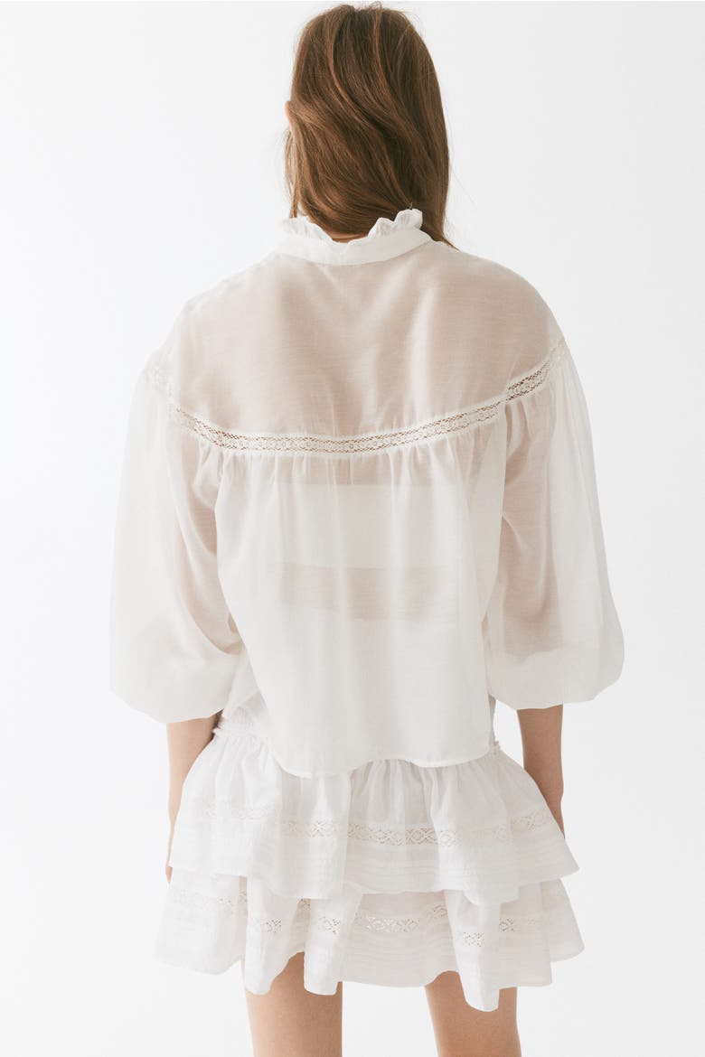 Ruffle-trimmed Balloon-sleeved Blouse, Alternate, color, White