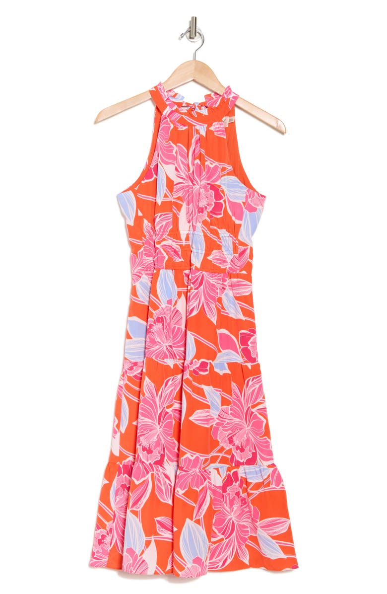 Eliza J Halter Tiered Midi Dress, Alternate, color, Poppy