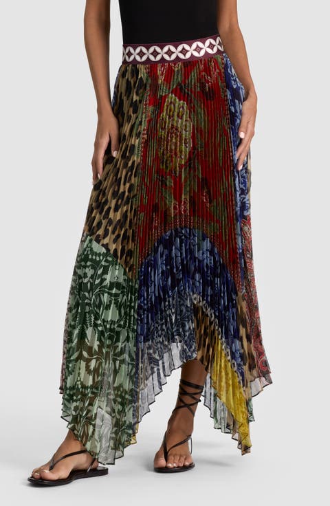 Katz Pleated Maxi Handkerchief Hem Skirt
