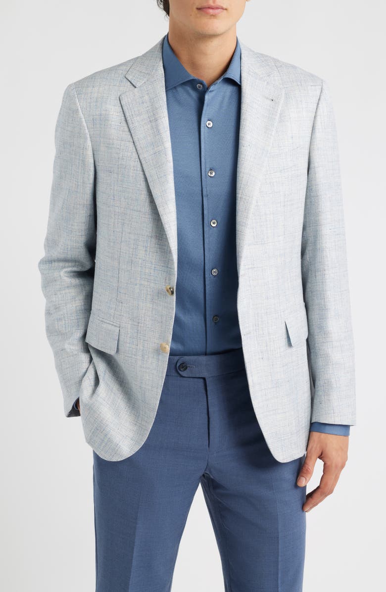 Canali Kei Trim Fit Light Blue Mélange Wool & Silk Blend Sport Coat, Main, color, Light Blue