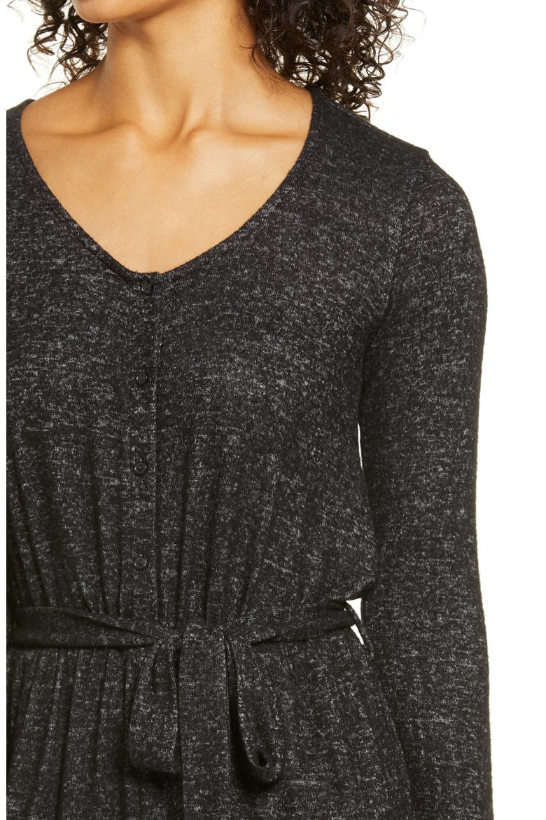 Long Sleeve Brushed Sweater Knit Jumpsuit, Alternate, color, RAVEN BLACK MIX