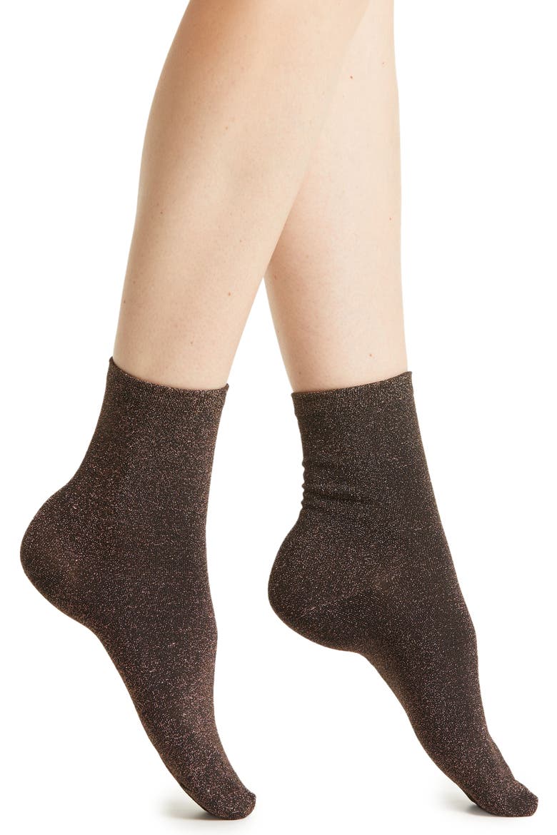 Glitterati Sparkle Cotton Blend Crew Socks, Main, color, COPPER