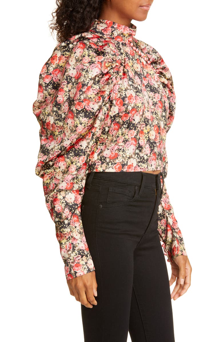 ROTATE Kim Floral Puff Sleeve Crop Top, Alternate, color,