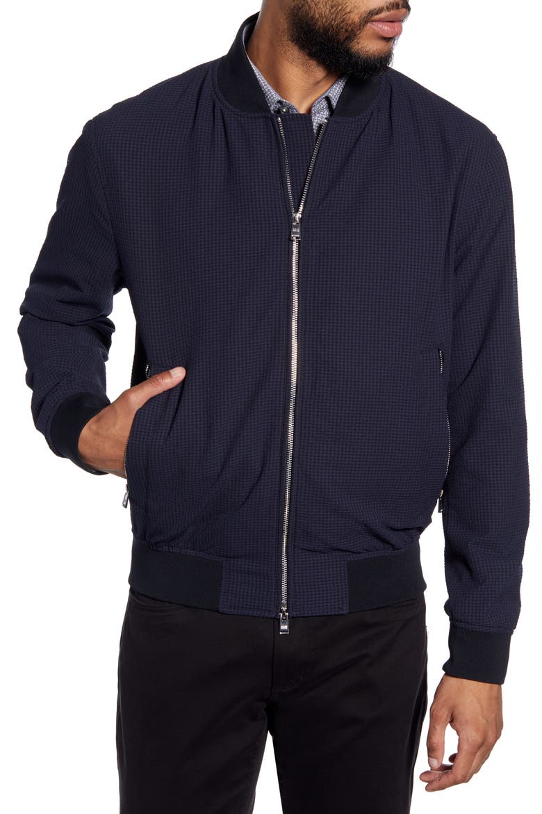 Cadus Regular Fit Seersucker Check Bomber Jacket, Alternate, color, BLUE