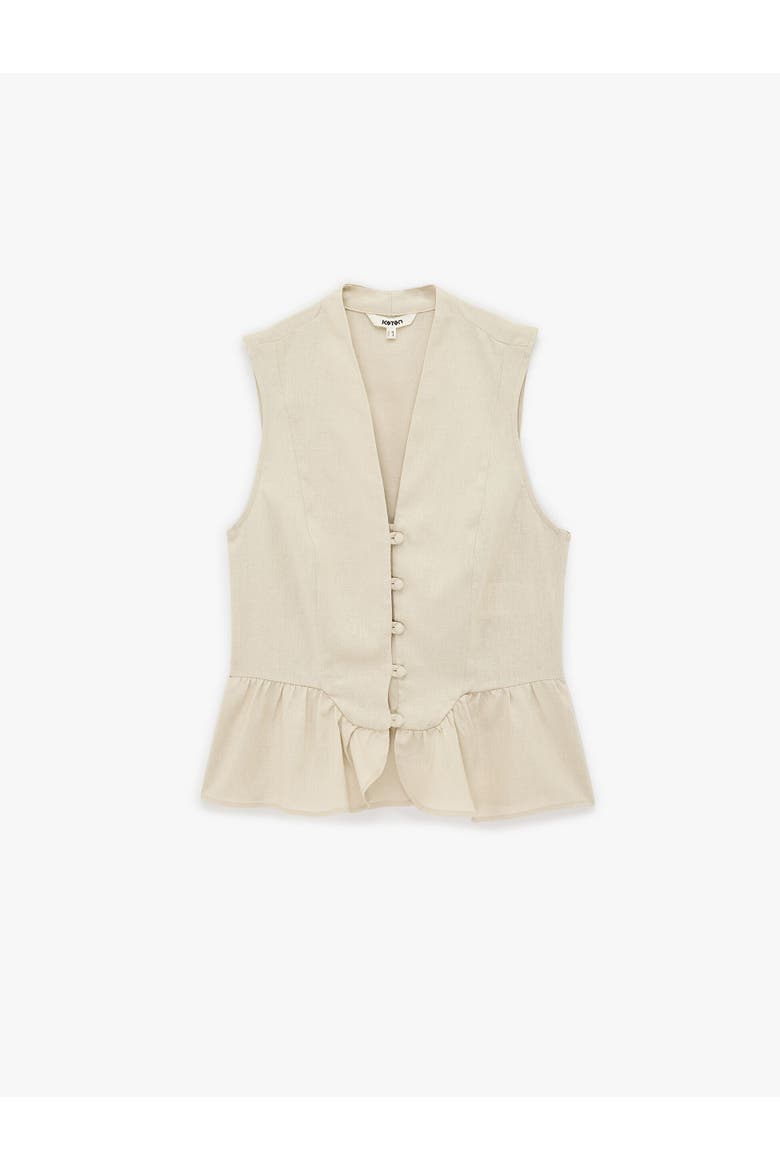 V-Neck Sleeveless Linen Peplum Vest, Alternate, color, BEIGE