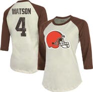 Majestic Threads Women's Majestic Threads Deshaun Watson Cream/Brown Cleveland Browns Name & Number Raglan 3/4 Sleeve T-Shirt