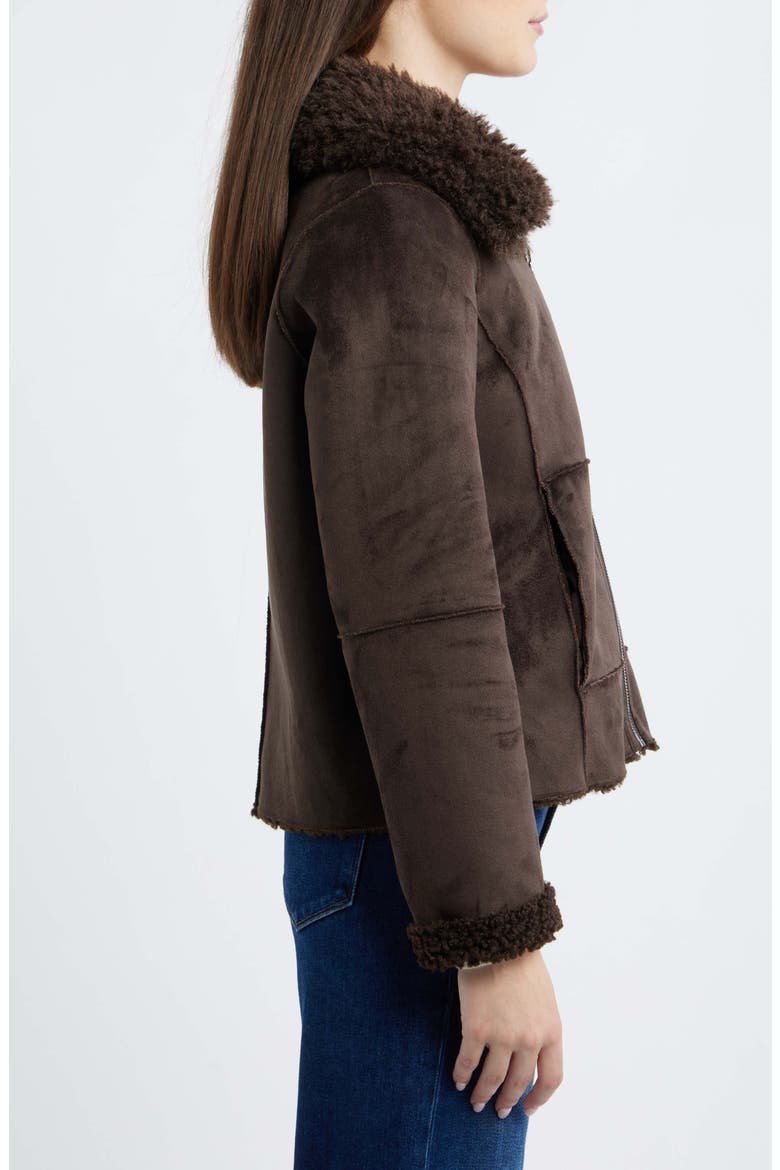 Zip Front Faux Shearling Jacket, Alternate, color, DARK BROWN