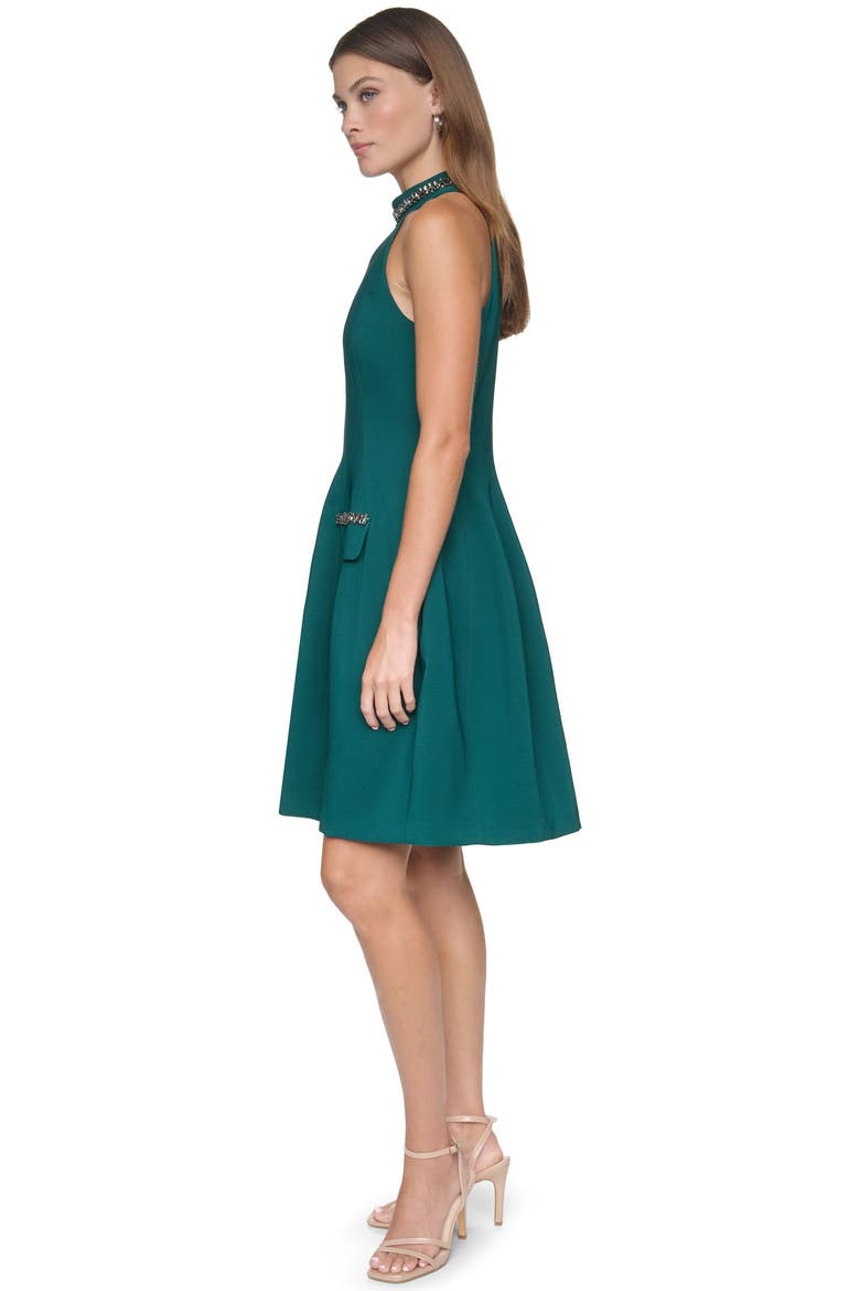 Embellished Halter Fit-and-Flare Dress, Alternate, color, Spruce