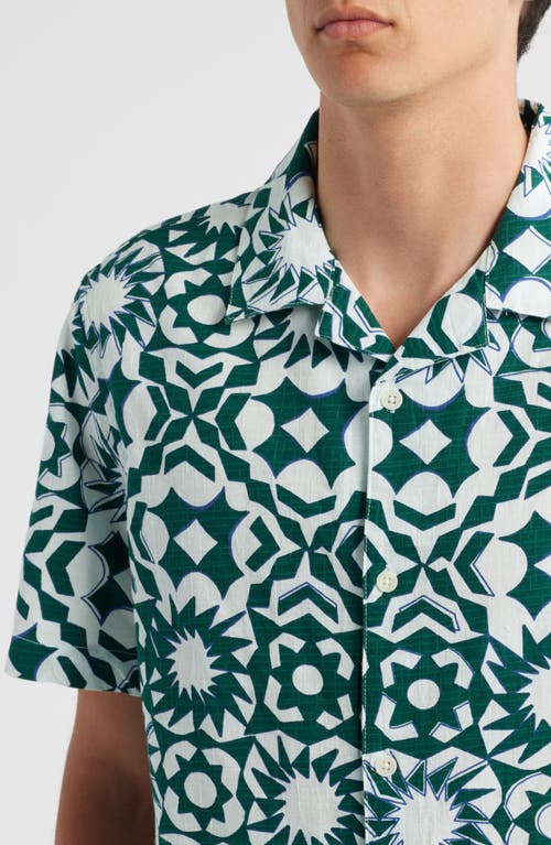 Wax London Didcot Printed Cotton Shirt In Green