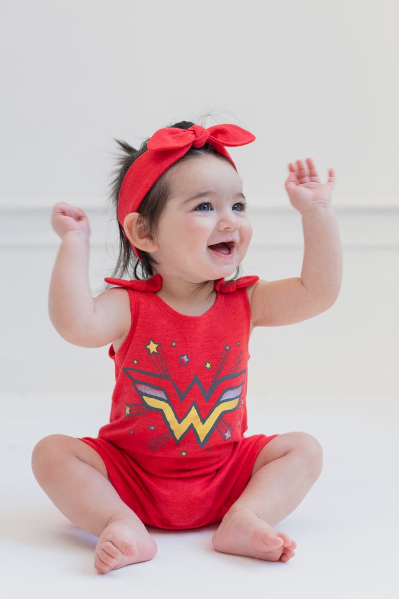 Justice League Wonder Woman Sleeveless Romper and Headband Set, Alternate, color, Wonder Woman Red