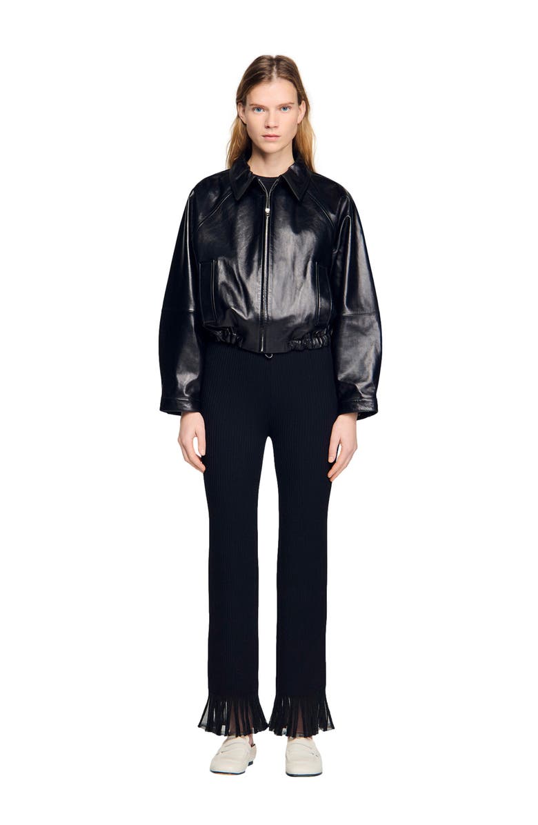 SANDRO Lamb leather jacket, Alternate, color, Black