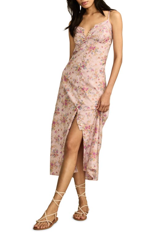 LUCKY BRAND LUCKY BRAND FLORAL LACE TRIM BUTTON FRONT MIDI DRESS