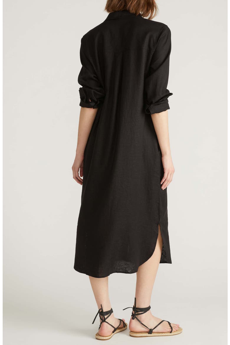 Odeon Long Sleeve Stretch Linen Blend Shirtdress, Alternate, color, BLACK