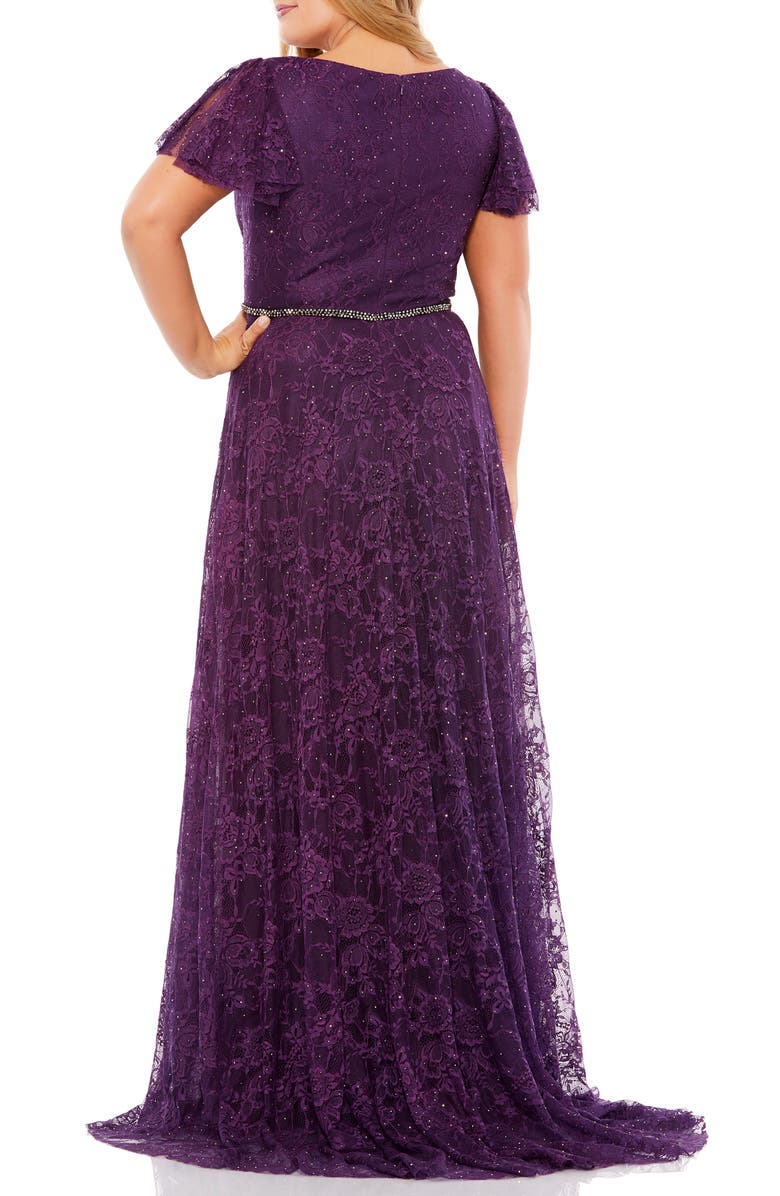 Mac Duggal Ruffle Sleeve Lace Gown, Alternate, color,